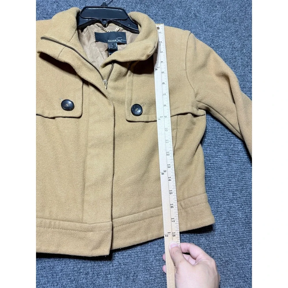 Mango Suit Jacket Women Small Tan Wool Blend Cropped Zip Up 31106778